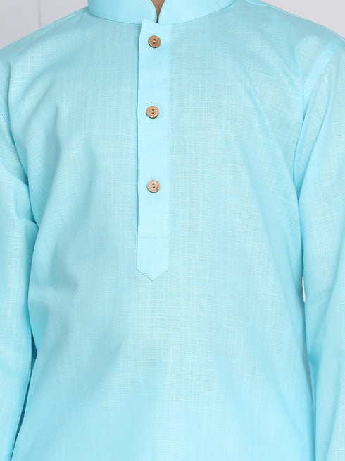 Vastramay Aqua Blue Cotton Baap Beta Kurta Pyjama Set
